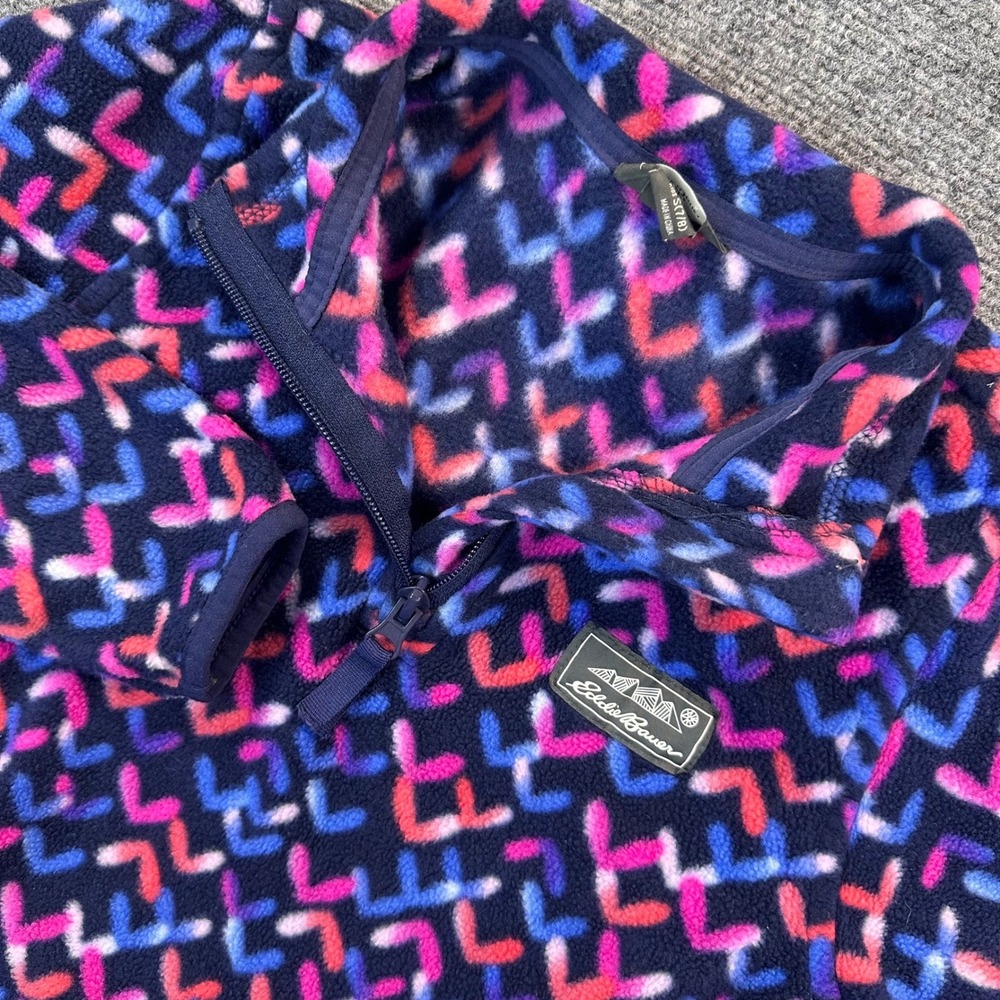 Eddie Bauer Big Girls Fleece 1/4 Zip Mock Neck Pullover‎ S (7/8) Geometric Print